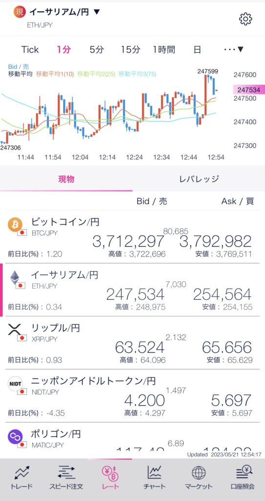 DMM Bitcoin EXモードメイン画面